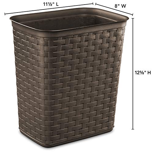 3.4 Gallon Weave Wastebasket, Small, Decorative Trash Can for the Bathroom, Bedroom, Dorm Room, or Office, Espresso Brown, 6-Pack