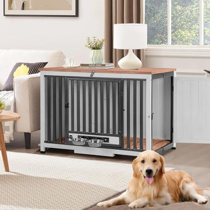 Large Dog Crate Furniture with Bowl for Travel Foldable Dog Crate, view 2