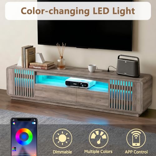 63" TV Stand with LED Lights, TV Console for 55-70" TVs, Grey, view 4