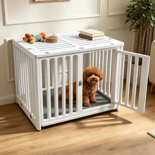 Dog Crate Furniture with Mat Small Plastic Dog Kennel Indoor for Puppy Cage End, view 2