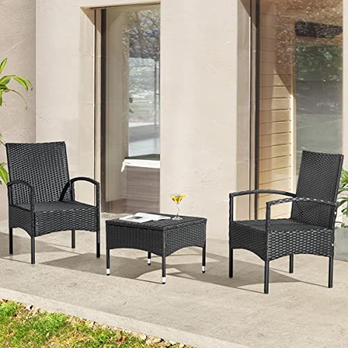 80-OUTD-WK-NCSHCHTBL, Gray Outdoor Patio Set ? 3-Piece Rattan Seating Combo with 2 Chairs and Table for Deck, Balcony, or Front Porch Furniture
