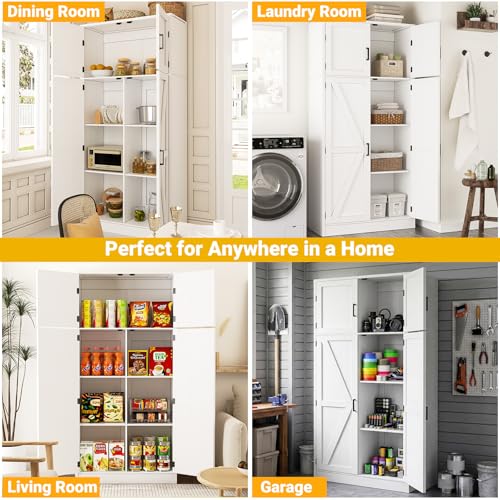 71” Tall Storage Cabinet, Farmhouse Kitchen Pantry Cabinet with Adjustable Shelves and Barn Doors, Large Bathroom Storage Cabinet, Storage Cupboard for Dinning, Living Room, Office, 2 Pack
