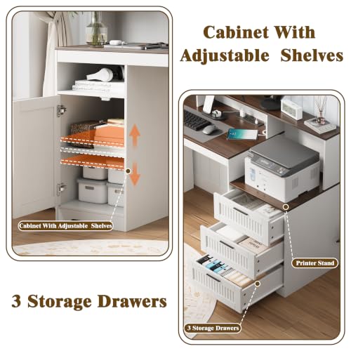 65" Farmhouse Home Office Desk with 3 Drawers and LED Lights, view 6