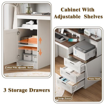 65" Farmhouse Home Office Desk with 3 Drawers and LED Lights, view 6