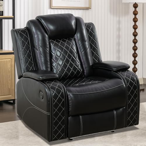 Power Recliner Sofa Sectional Couch for Living Room Furniture Set,Leather Reclining Corner Sectional Couch with 3 Recliner Seats,Cup Holder,Storage,LED Light for House/Home Theater, Black