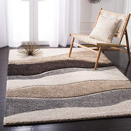 SAFAVIEH Area Rug 8x10 - Florida Shag Collection - Large - Ivory & Grey, Abstract Design, Non-Shedding & Easy Cleaning, Plush Thick Pile, Ideal for Living Room, Bedroom, Dining Space (SG475-1180)