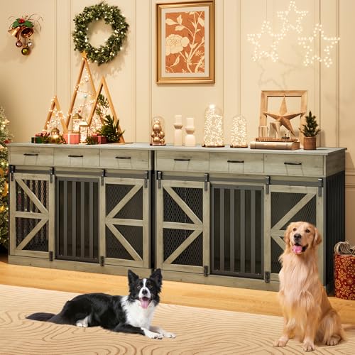 48 Inch Large Dog Crate Furniture with 3 Storage Drawers, view 6