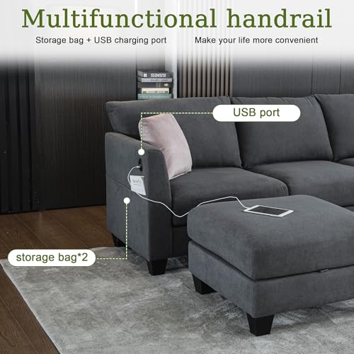 150.4" Large Sectional Couches for Living Room, 8 Seater L Shaped Modular Sectional Sofa with Two Storage Ottomans & USB, Oversized Corner Couch for Living Room (Grey)