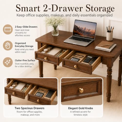Walnut Writing Desks with Drawers, 47" French Country Style, view 6