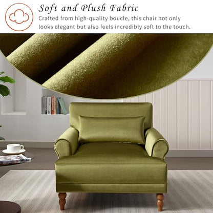 Oversized Velvet Accent Arm Chair with Roman Column Legs, Green, view 5