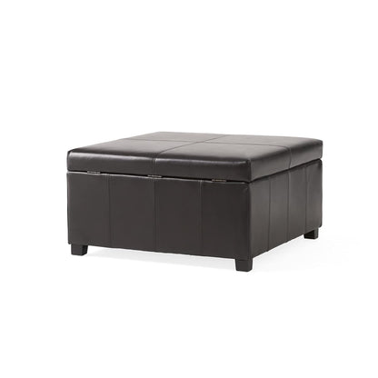 Living Berkeley Brown Leather Square Storage Ottoman, Espresso