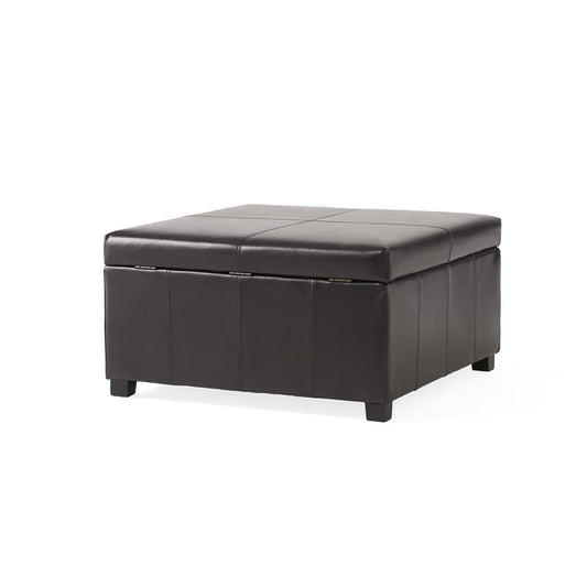 Living Berkeley Brown Leather Square Storage Ottoman, Espresso