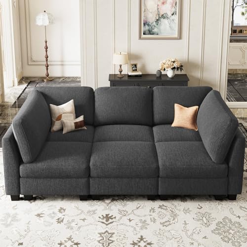 86.2" Sectional Sleeper Sofa Bed with Deep Seat Cloud Modular Sectional Couches for Living Room. Dark Grey Sofa