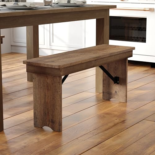 Hercules Series 40" x 12" Commercial Grade Rustic Solid Pine Folding Bench, Antique Farmhouse Dining Bench, Seats up to 2 Adults | Foldable Locking Legs, Farmhouse