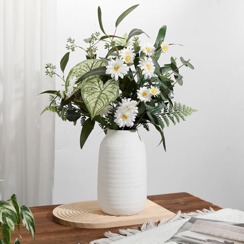 Farmhouse Ceramic Flowers Vase Home Indoor Decor, Modern Living Room Kitchen Table Vases, Dining Bedroom Bathroom Decorations for Office Coffee Desk Book Shelf Fireplace (9.4” Tall)