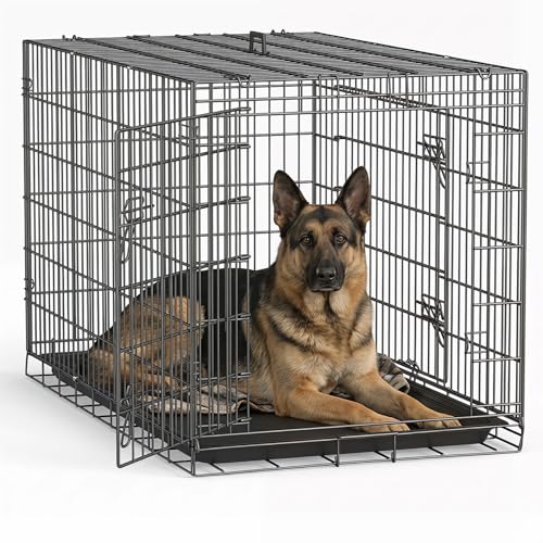 | 48" Foldable Metal Dog Crate | Dark Black | Cage for XL Dogs, view 2