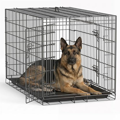 | 48" Foldable Metal Dog Crate | Dark Black | Cage for XL Dogs, view 2