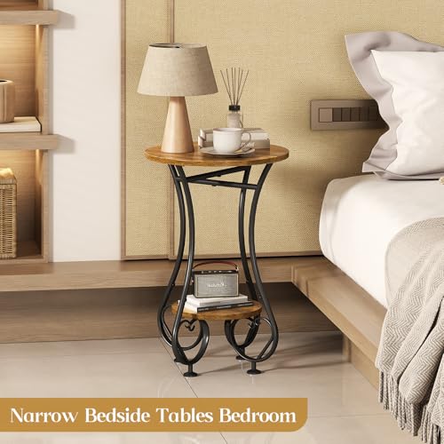 X-cosrack Small Round Side Table with Lower Shelf for Small Spaces, Compact End Table for Sofa, Bedside Nightstand, Coffee & Drink Table for Living Room, Bedroom, Balcony