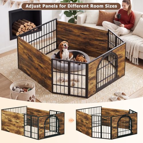 41.7" Dog Crate Furniture, 2-in-1 Configurable Dog Kennel & Playpen, Brown, view 5
