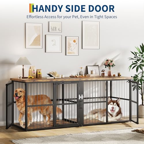 87 in Extra Large Double Dog Crate Furniture with Divider, view 5