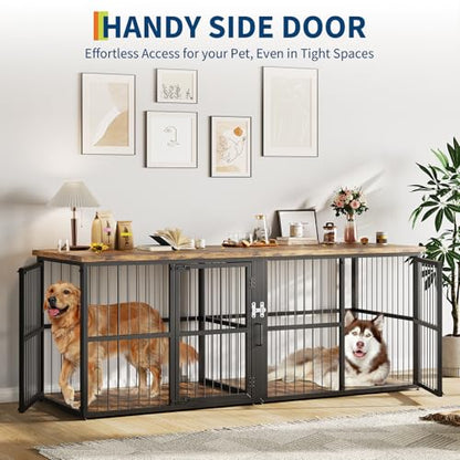 87 in Extra Large Double Dog Crate Furniture with Divider, view 5