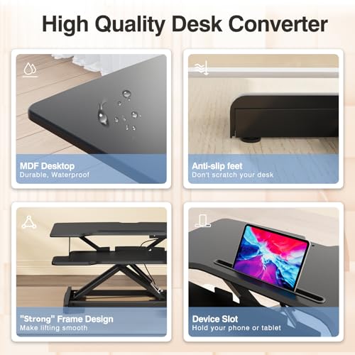 32" Standing Desk Converter, Quick Sit to Stand Desk Riser, view 6