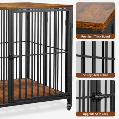 42.3" Large Dog Crate Furniture Foldable, Easy Assembly Dog Kennel Indoor, view 6
