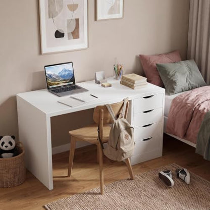 Computer Desk with Drawers, Wood White, view 3