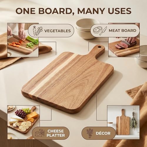 Small Acacia Cutting Board with Handle Charcuterie Cheese Serving Tray, view 4