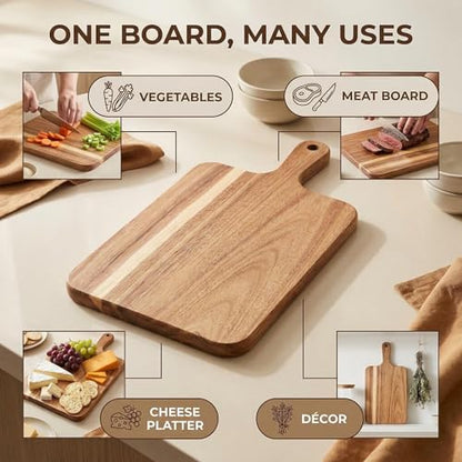 Small Acacia Cutting Board with Handle Charcuterie Cheese Serving Tray, view 4