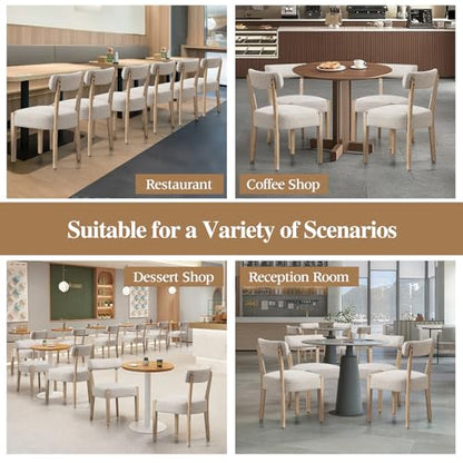 Dining Chairs,Set of 6 Mid-Century Modern Wooden Kitchen Chairs with Linen Upholstery - Low-Back Woven Design for Kitchen & Dining Room,Oatmeal Fabric