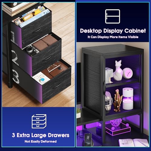 47" Gaming Desk with Hutch and Cabinet to Display,Black, view 5