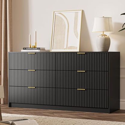 Black 6 Drawer Dresser for Bedroom, view 8