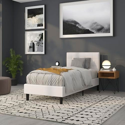 Lennox Adjustable Height Button Tufted and Box Stitch Upholstered Twin Size Headboard in White Vinyl