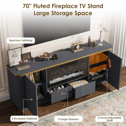 70" Fluted Fireplace TV Stand for TVs Up to 80", view 7
