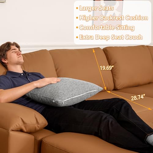 Leather Sectional Sofa,Modern Deep Seat Faux Leather Sectional,Extra Large L Shaped Couch,Oversized Modular Sofa,Comfy Scratch Resistant Material，Brown