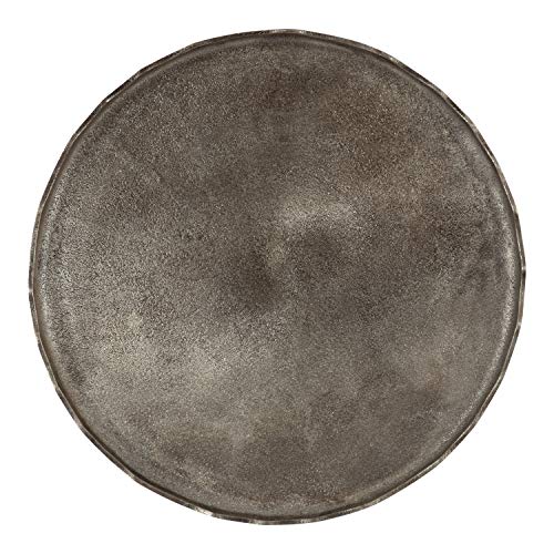 Alessia Modern Round Metal Coffee Table, 26 x 26 x 16, Silver, Sand Cast Aluminum Coffee Table with Raised Deckled Edge for Storage and Display
