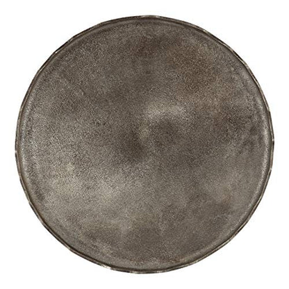 Alessia Modern Round Metal Coffee Table, 26 x 26 x 16, Silver, Sand Cast Aluminum Coffee Table with Raised Deckled Edge for Storage and Display