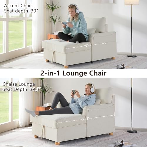 35.5" Chaise Lounge Chair Indoor, Chenille Chair with Adjustable Backrest, view 4