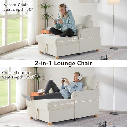 35.5" Chaise Lounge Chair Indoor, Chenille Chair with Adjustable Backrest, view 4