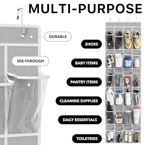 24 Pockets Clear Over the Door Shoe Organizer, Gray, view 7
