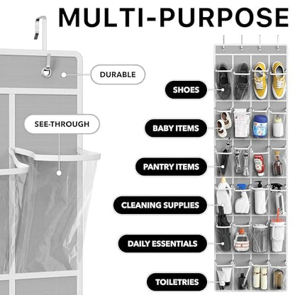 24 Pockets Clear Over the Door Shoe Organizer, Gray, view 7