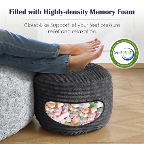 Stuffed Round Ottoman,Pouf Ottoman Foot Rest,20 X 15,Dark Grey, view 5