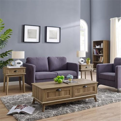 Wood Coffee Table, 45" W x 22" D x 15.7" H, Engineered Wood and Metal, Golden Oak Finish, Center Table with 2 Drawers, Ball Bearing Slides, Scandinavian Style Living Room Furniture