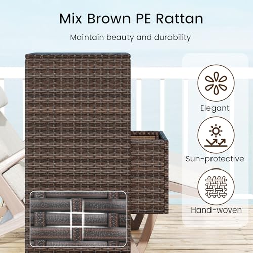 Wicker Outdoor Storage Cabinet - Rattan Pool Towel Rack on Wheels w/Shelves and Drawer, Tall Patio Furniture Outside Caddy Organizer for Porch Deck, Garden Tool & Hot Tub Accessory Storage
