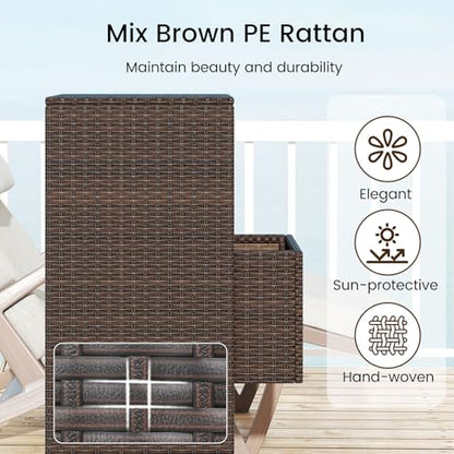 Wicker Outdoor Storage Cabinet - Rattan Pool Towel Rack on Wheels w/Shelves and Drawer, Tall Patio Furniture Outside Caddy Organizer for Porch Deck, Garden Tool & Hot Tub Accessory Storage