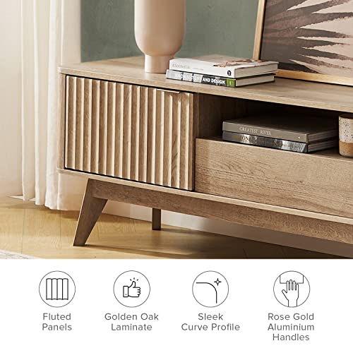 Brooklyn Mid-Century Modern TV Stand, for TVs up to 50” / 59" Waveform Panel, Sleek Curved Profile with Adjustable Shelf and Sturdy Box Frame Leg (Golden Oak, 47")