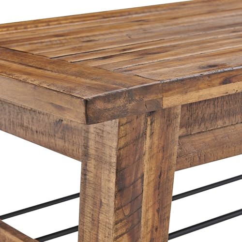 Durango Solid Wood Coffee Table with Metal Storage Shelf | 48-Inch, Rustic Industrial Living Room Table, Metal Accent, Rustic Natural Grain Lacquer Finish