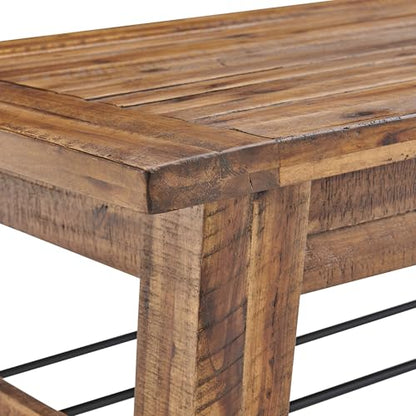 Durango Solid Wood Coffee Table with Metal Storage Shelf | 48-Inch, Rustic Industrial Living Room Table, Metal Accent, Rustic Natural Grain Lacquer Finish