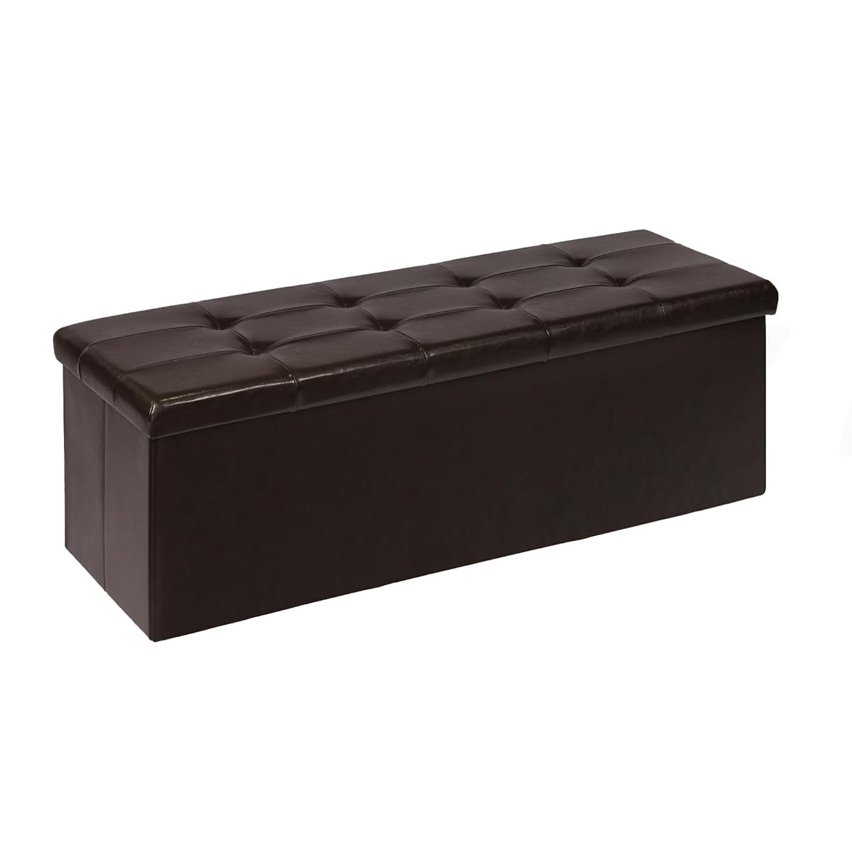 Folding Storage Ottoman Bench, Brown Faux Leather Long Storage Chest Footstool Seat, Bench for Bedroom and Hallway, 43.3"x15.7"x15.7"